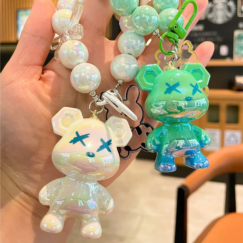 Colorful Beaded Keychain Women's Backpack Decor Exquisite Bear Mobile Phone Case Earphone Bag High-end Hanging Ornament Gift