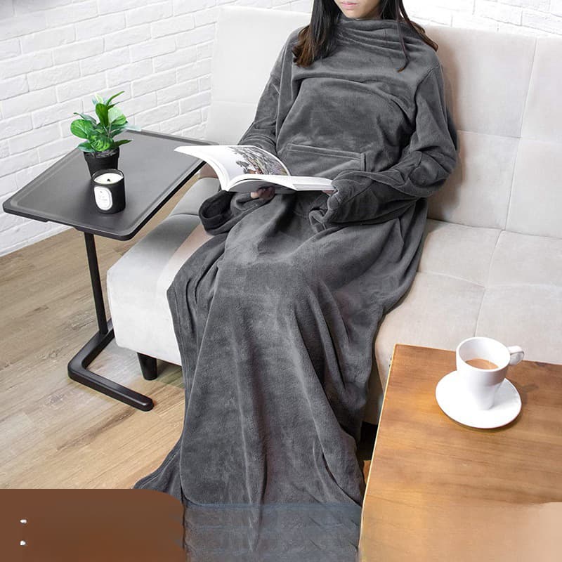 Cross-border TV blanket with large pocket, multifunctional wearable lazy sleeve blanket, anti-static flannel plush blanket