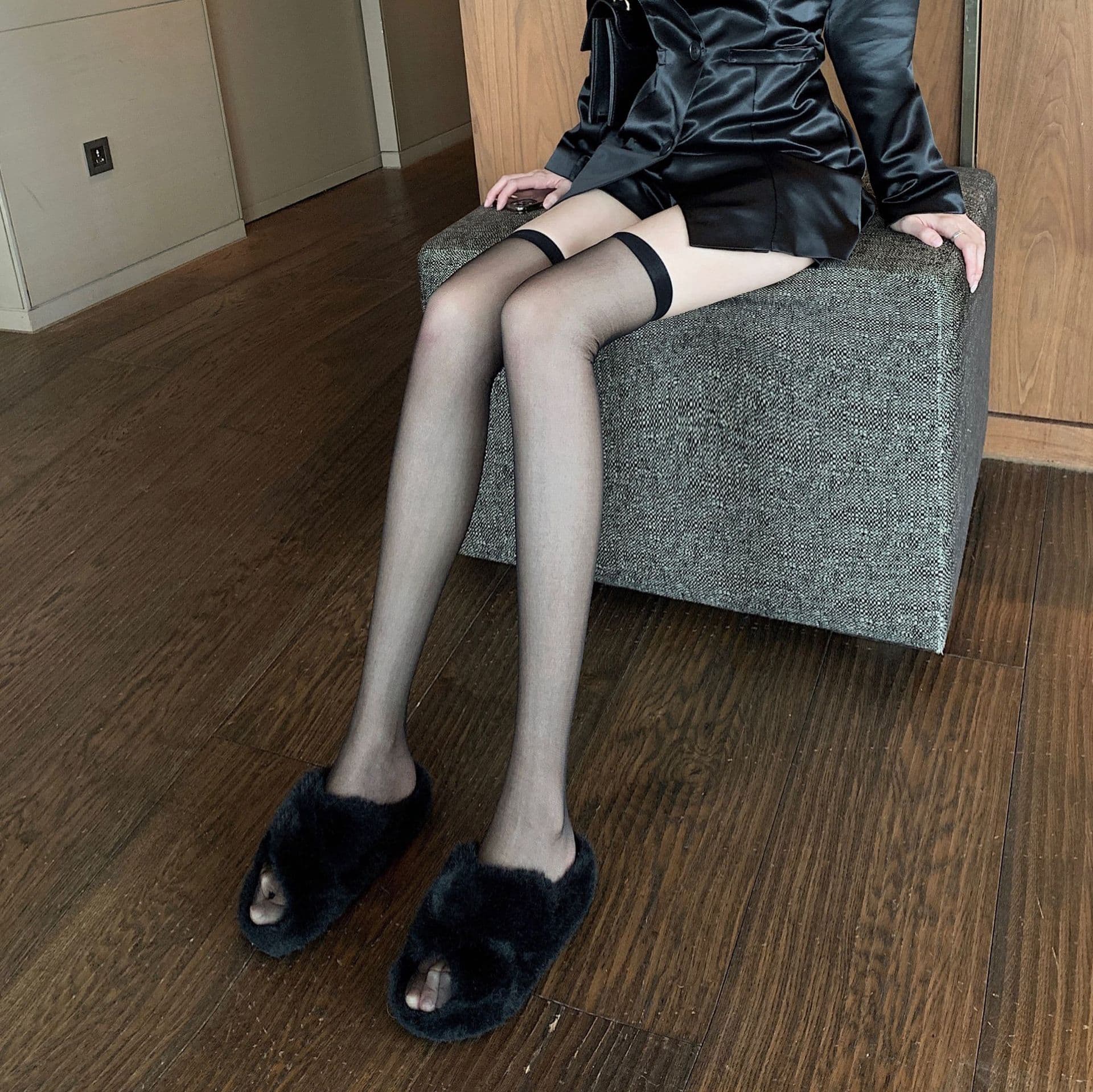Black Side Long Stockings Fashion Thin Black Sexy Stockings Over-the-Knee Black Silk Slimming Pure Desire Style Over-the-Knee Long Socks