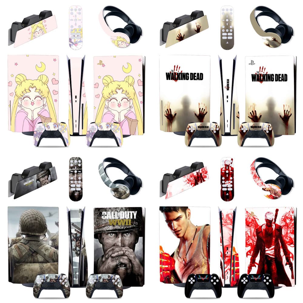PS5 console sticker optical drive version digital version PS5 film game film camouflage wood grain skull 5in1