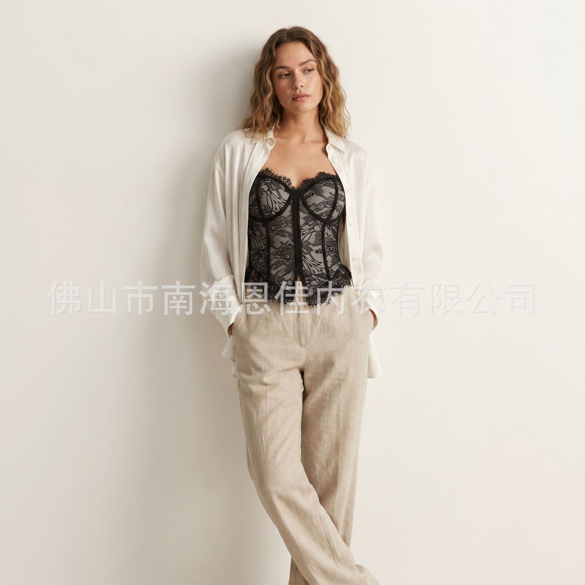 French-Style Exquisite Eyelash Lace Fishbone Bra, Outerwear Shapewear Camisole with Chest Pads, Exclusively for Cross-Border European and American Markets