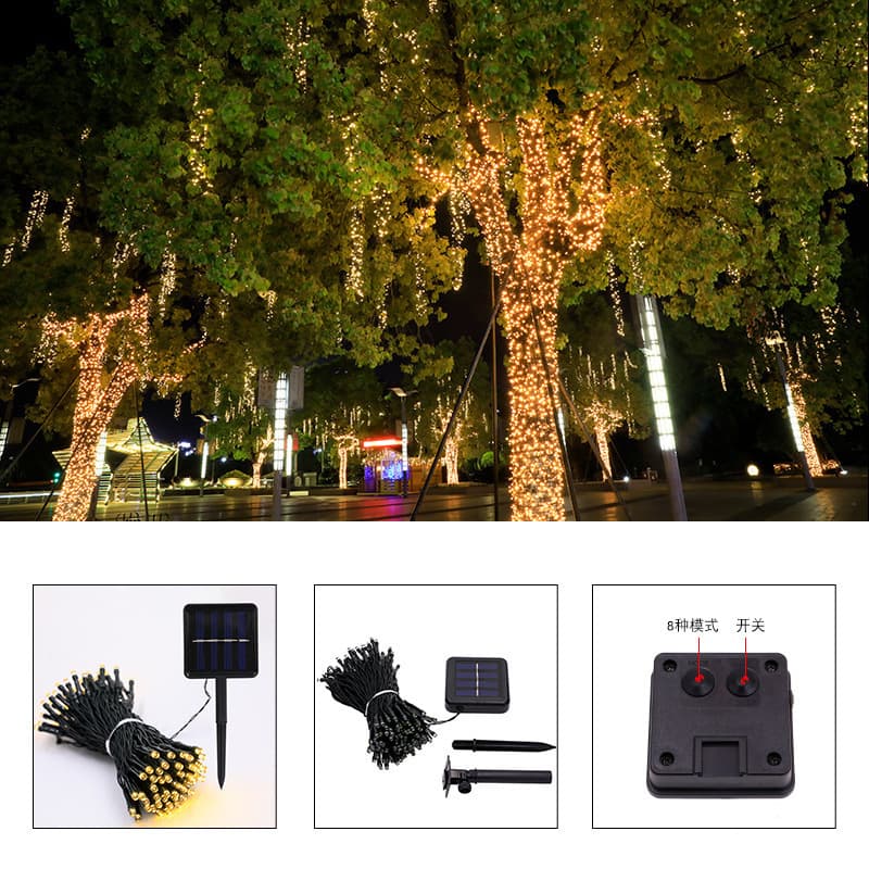 LED solar string lights for decorative lighting projects, Christmas lights, courtyard decorations, weddings, outdoor waterproof string lights.