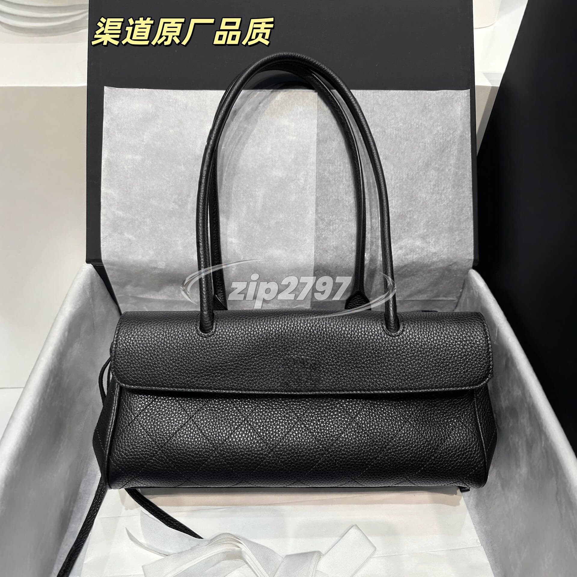 26S Original Baguette Bag New Chanel Style Top-Layer Cowhide Long Handle Underarm Bag Diamond Quilted Genuine Leather Tote