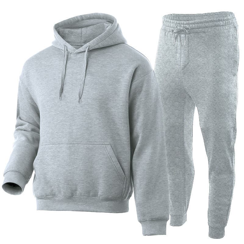 Cross-border International Station Solid Color Hoodie Set Unisex Loose Sports Sweatshirt + Sweatpants 2-Piece Set