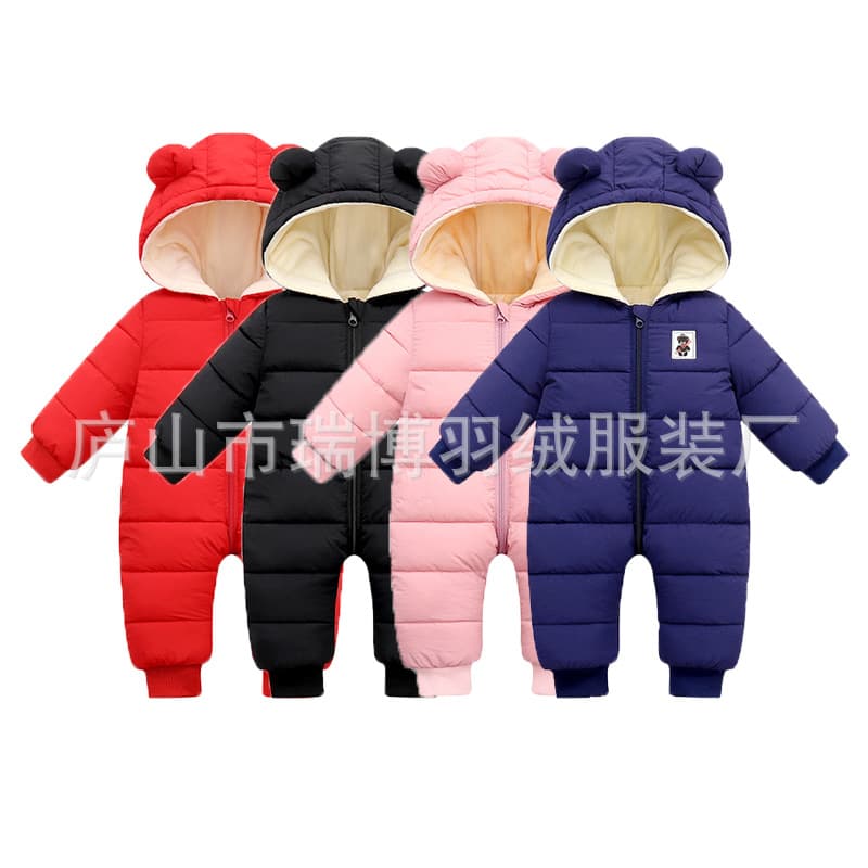 New Autumn/Winter Boys Girls Kids Cotton Padded Jacket Infant Toddler Unisex Hooded Down Cotton Crawling Suit Thickened Jumpsuit