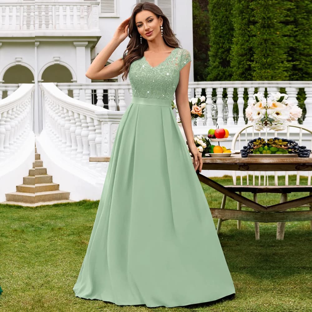 Long Evening Dress Short Sleeve A-Line Banquet Host Bridesmaid Dress New Elegant Slimming Evening Dress Graceful Socialite