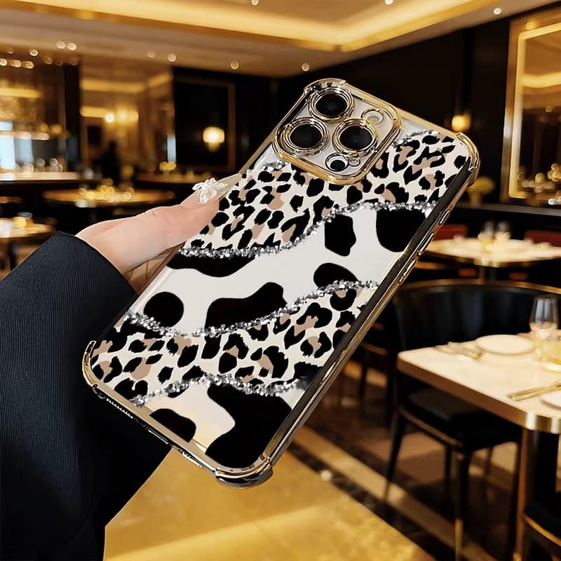 European and American Stitching Simple Luxury Leopard Print 17 Pro Max Apple Phone Case Wholesale iPhone 15 Phone Protective Case