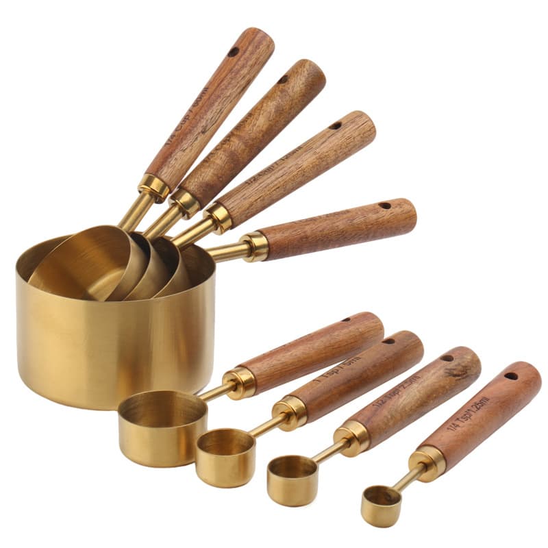 Stainless Steel Measuring Spoon Set with Wooden Handle, Measuring Cup, Baking Scale Spoon, Coffee Spoon, Milk Powder Spoon, Measuring Spoon