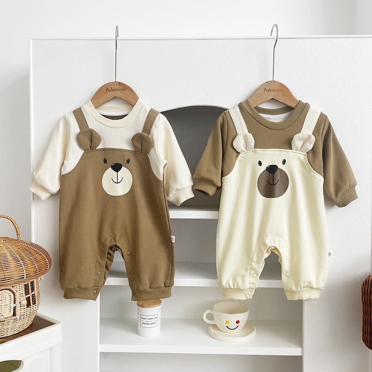 Cute Bear New Arrival Two-piece Illusion Harness Romper Cotton Material Korean Style Baby Clothes Suitable For Newborns