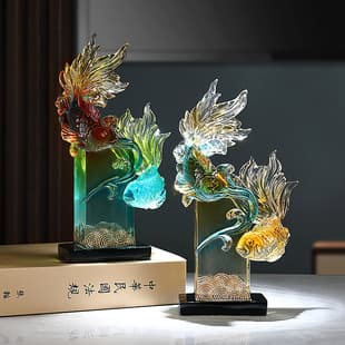 Yearly Abundance Lucky Fish Figurine for Living Room Wine Cabinet TV Cabinet, Koi Home Decor Housewarming Gift