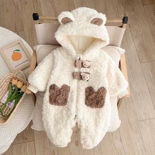 Baby Winter Thickened Fleece-Lined Cotton Padded Romper Cute and Adorable Furry Outwear Bodysuit