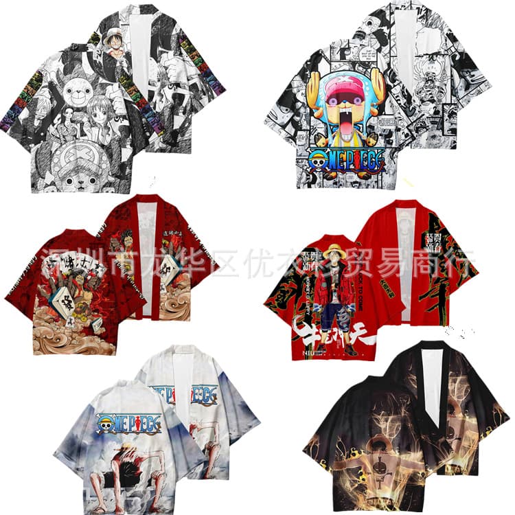2024 New Amazon Japanese Anime One Piece Three-Quarter Sleeve Digital Print Harajuku Kimono Robe Cape Cardigan