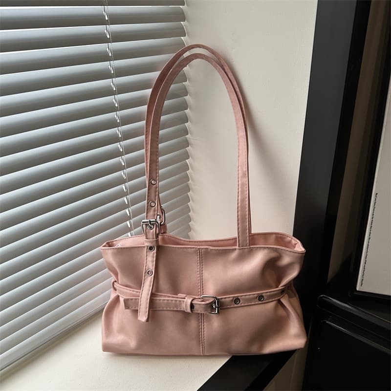 Vintage Casual Women's 2026 New Large Capacity Shoulder Bag Pendant Solid Color Commuter Bag Belt Buckle Underarm Bag