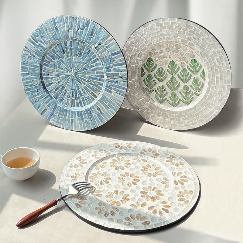 Cross-border American-style round shell creative storage home living room coffee Western placemat retro tray floral pattern