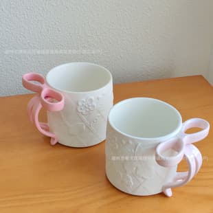 Embossed Butterfly Knot Handle Ceramic Cup High Appearance Large Capacity Coffee Mug Mug Home Couple Cup
