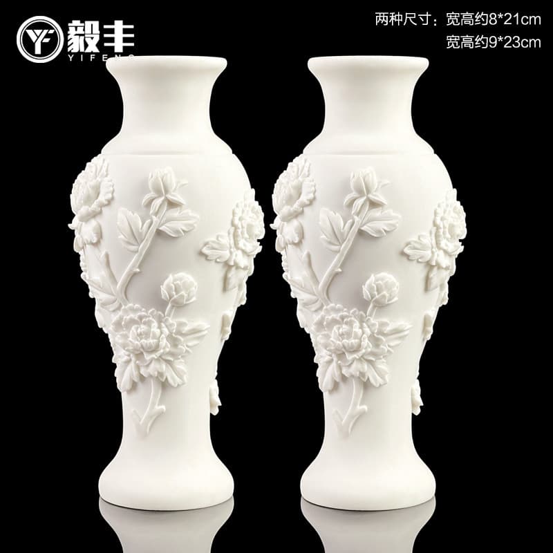A pair of white marble peony-carved vases, suitable for home use, Buddhist altars, cemetery displays, and funeral services.