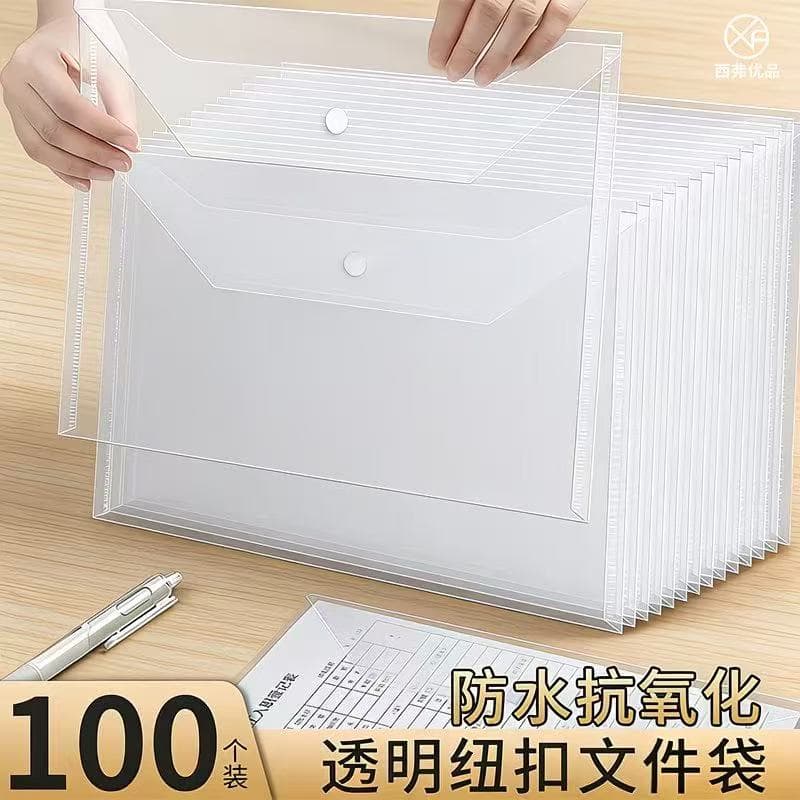 Transparent Snap Button File Bag Thick A4 Waterproof Archive Storage Bag Office Test Paper File Bag Folder