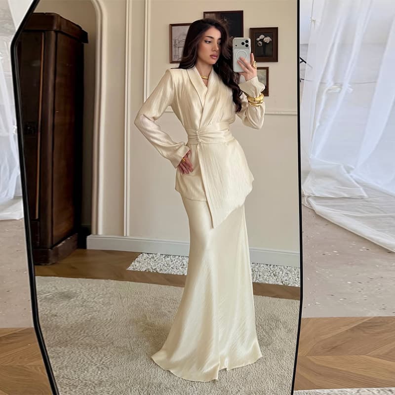 2026 new women's clothing European and American Amazon cross-border foreign trade elegant apricot waist fashion simple long-sleeved suit