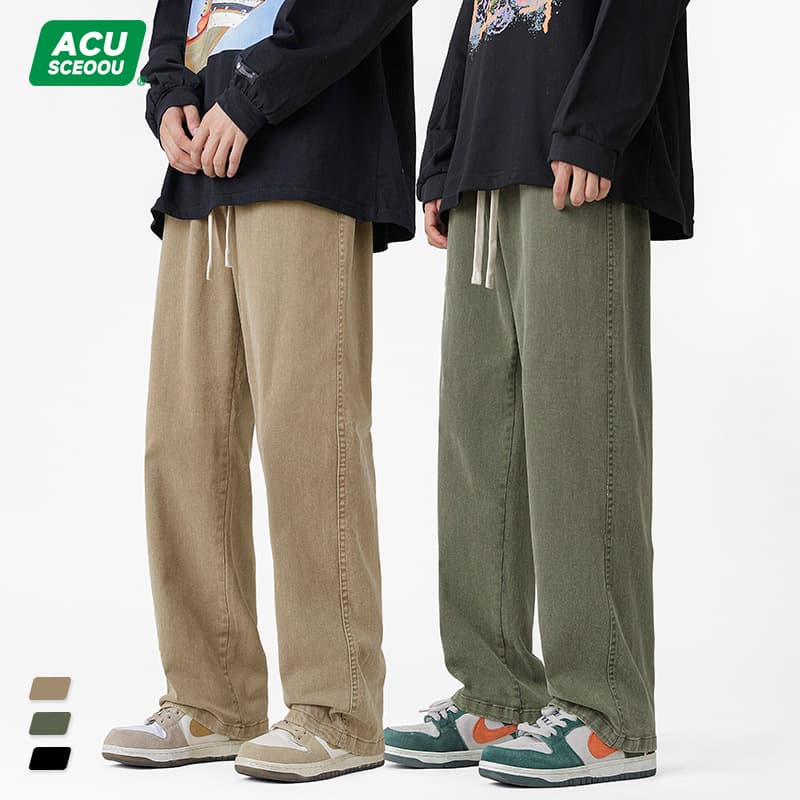 Acu Men's Clothing | Heavy-Duty Workwear American-Style Casual Pants 2026 Spring Season Washed Cotton Jeans Straight Wide-Leg Long Pants for Men.