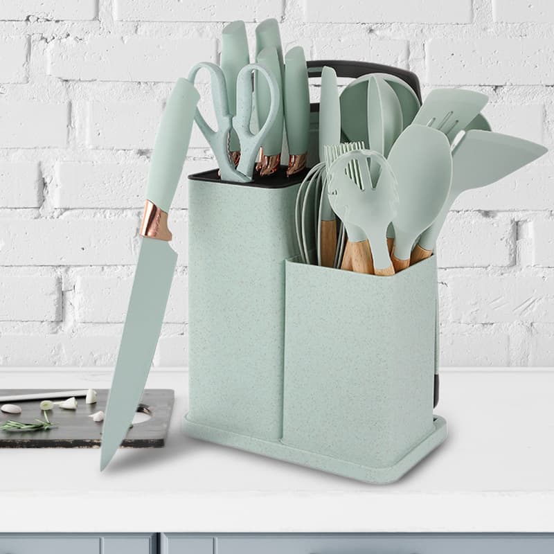 Cross-border Silicone Kitchen Utensils 19-Piece Set Non-Stick Cooking Spatula Spoon Set with Storage Container Knife Set In Stock