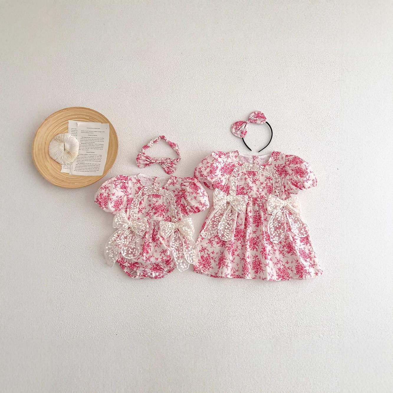 Girls Summer Onesie Baby Bag Clothes Short Sleeve Girls Dress Sisters Clothes Korean Style Children's Clothes