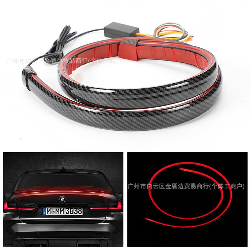 Red Car Rear Spoiler Carbon Fiber No-Drill Spoiler Light Running Light Modified Flowing Turn Signal High-Mount Brake Light