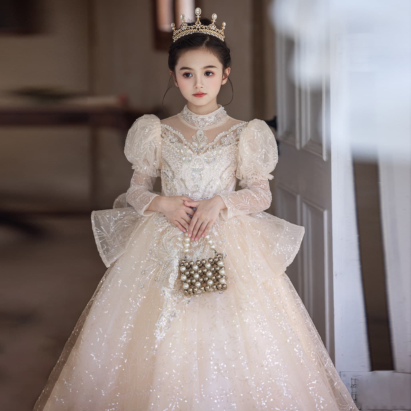 Girls' high-end small dress 10th birthday girl's beautiful princess dress children's host piano performance costume