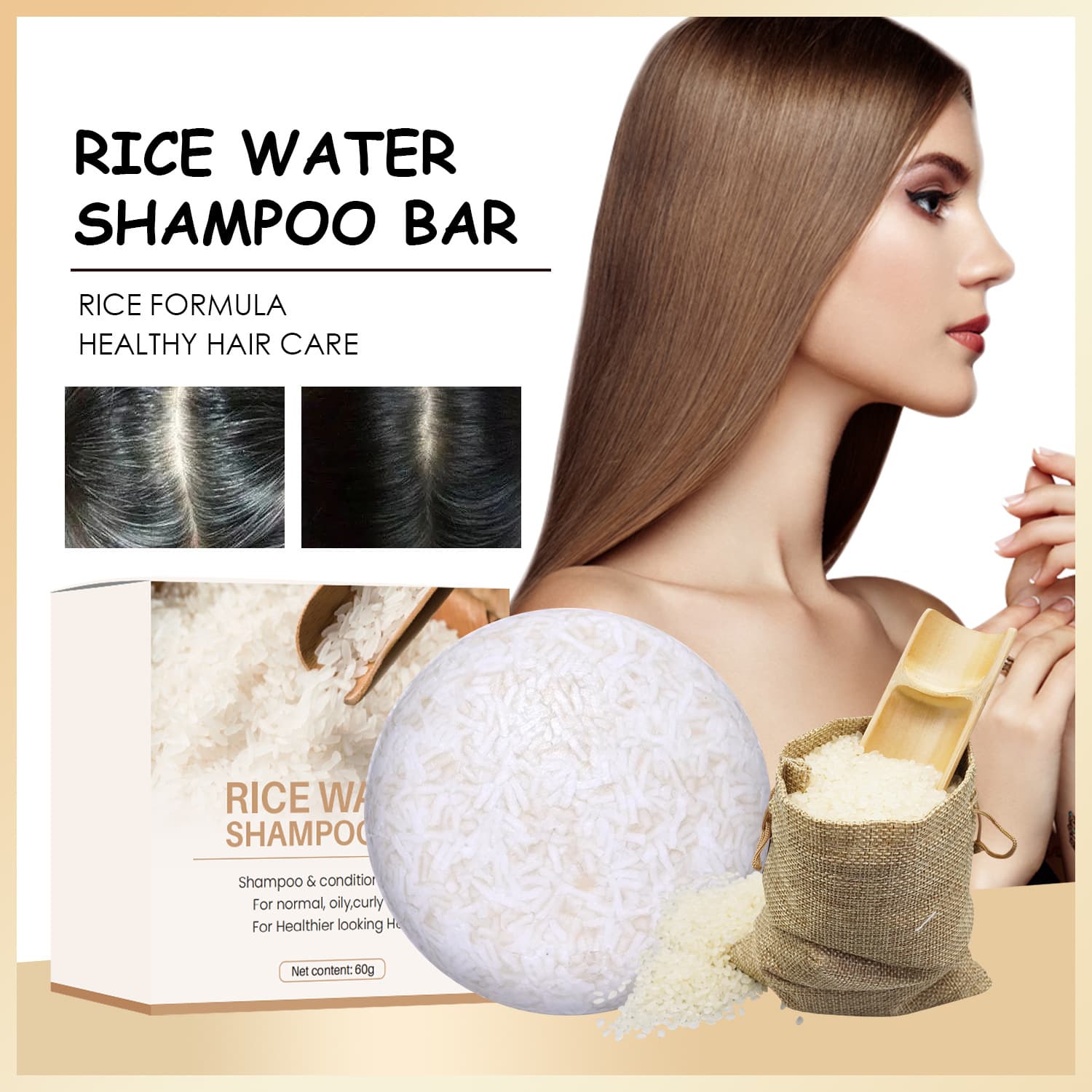 Rice Shampoo Bar - Handmade Rice Water Soap for Hair Care