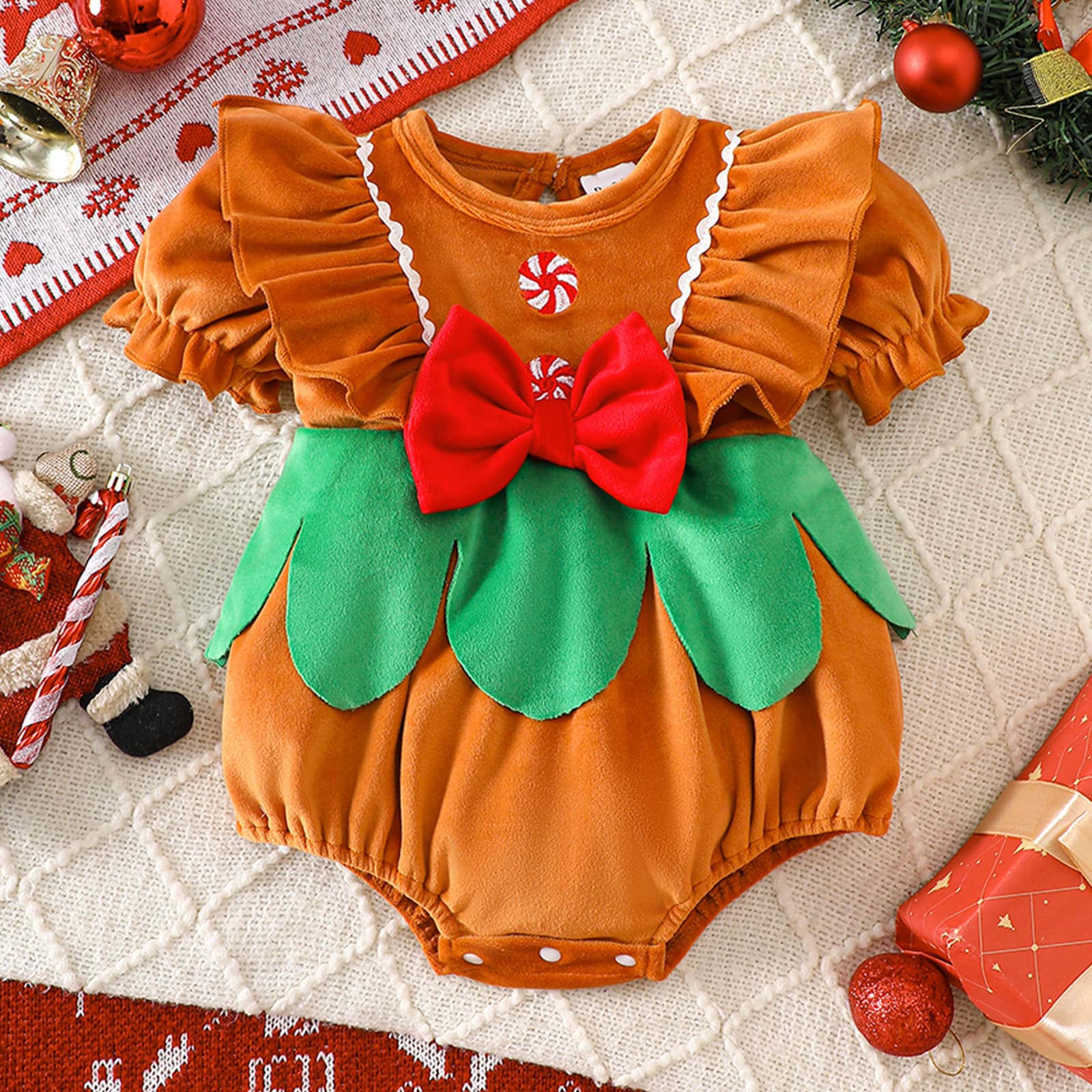 Christmas Children's Clothing 2025 New Summer Style Baby Girl Cute Embroidered Short-Sleeved Jumpsuit Christmas Dress