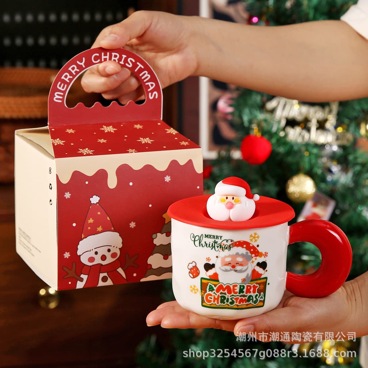 Cross-border creative Christmas gift ceramic cup mug with lid printed with logo advertising cartoon water cup souvenir