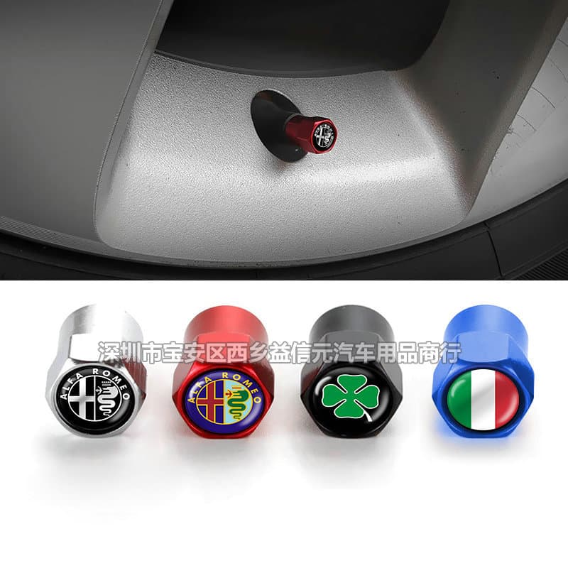 Lucky Four-Leaf Clover Tire Valve Stem Caps for Alfa Romeo Modification, Anti-Deflation Core Caps