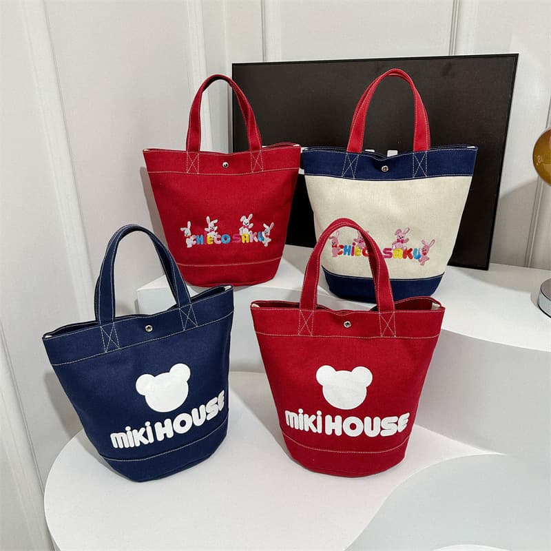 New Cross-Border Japanese-Style Mom Bag Letter Print Lunch Bag Mickey Bucket Bag Handheld Canvas Bag Women's Bag Wholesale