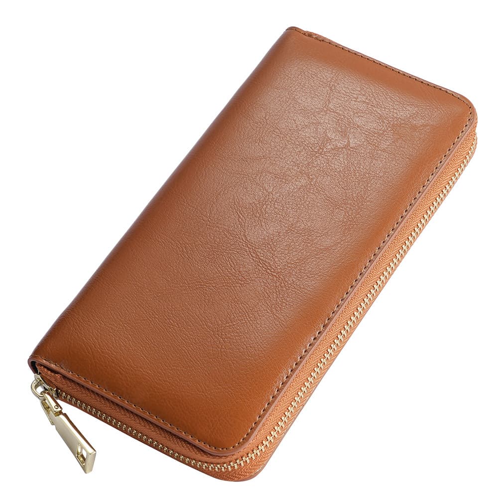 Japan Amazon Lotte New Women's Leather Long Wallet Oil Wax Cowhide Men's Clutch Long-term Wealth Cloth