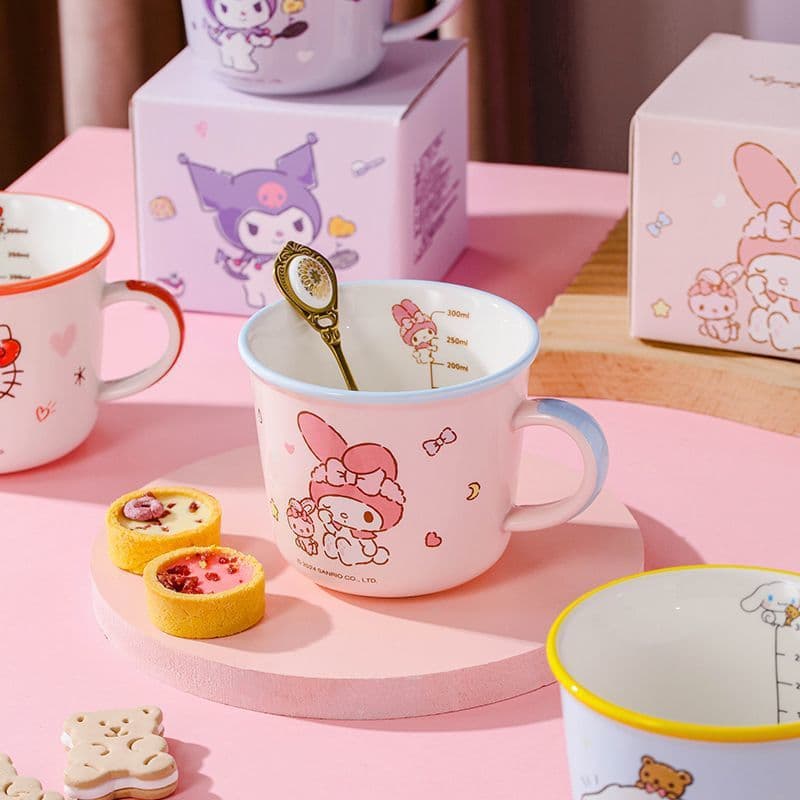 New Sanrio scale cup high temperature ceramic water cup milk cup with scale home office cartoon water cup