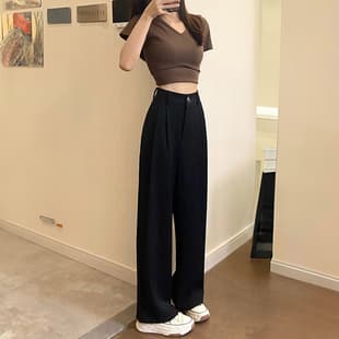 Black Dress Pants for Women Spring/Fall Plus Size High-Waist Loose Slimming Wide-Leg Casual Pants for Pear Shape