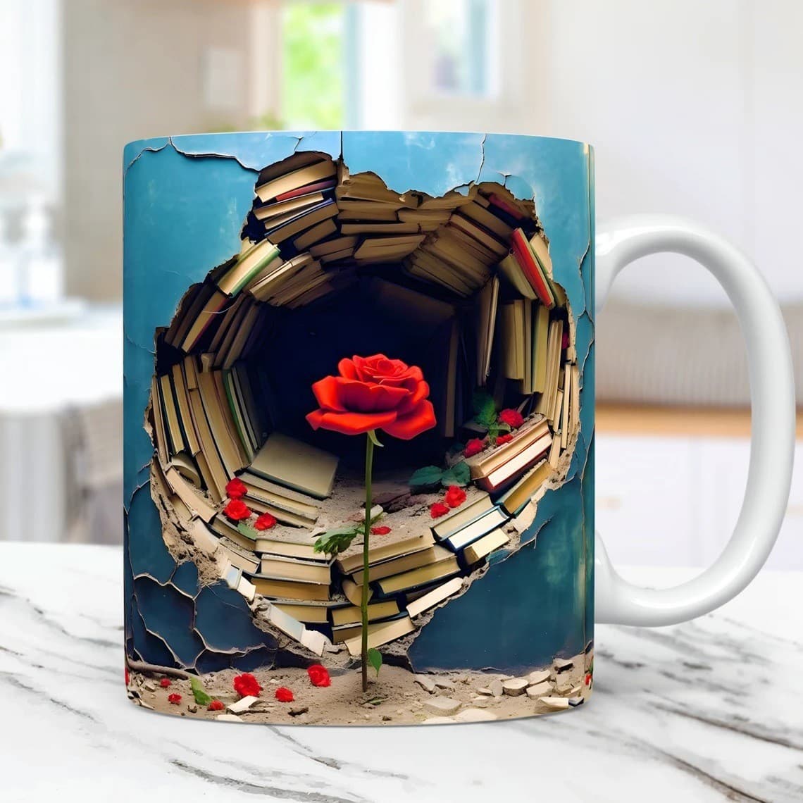 Valentine's Day Rose Ceramic Coffee Mug Bookshelf Lover's Book Cup Decorative Home Accessories Personalized Gift Ideas