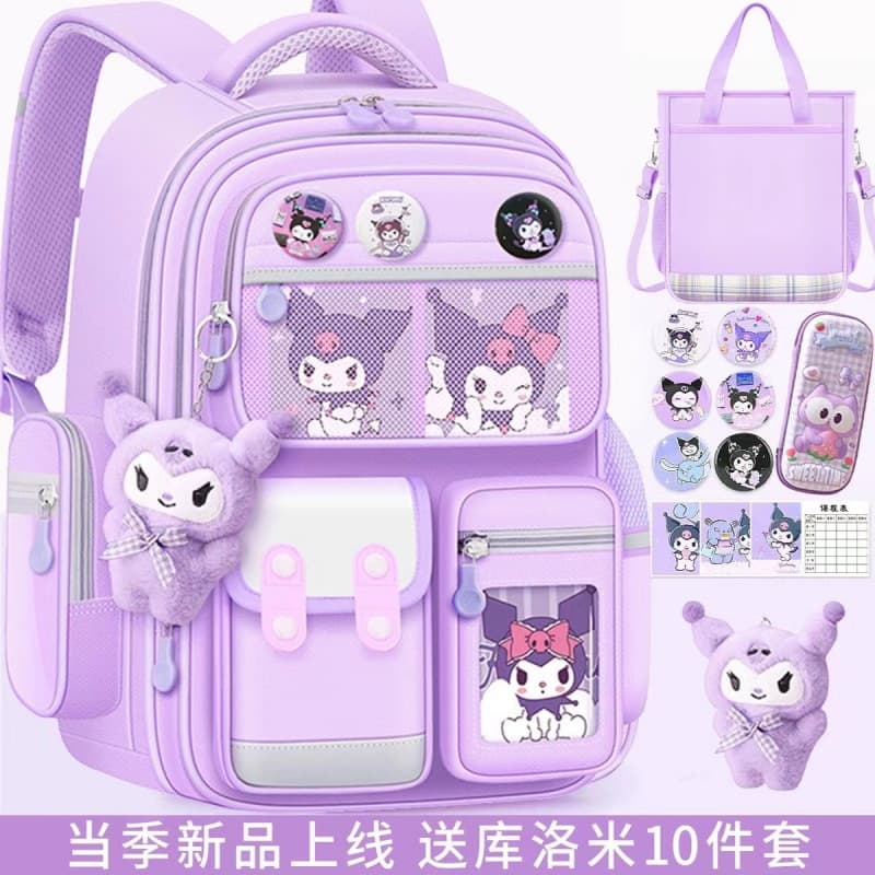 Factory Wholesale New Cartoon Children's Backpack for Girls, Primary School Students Grades 1-3-6, Kuromi Lightweight Spine-Protecting Backpack
