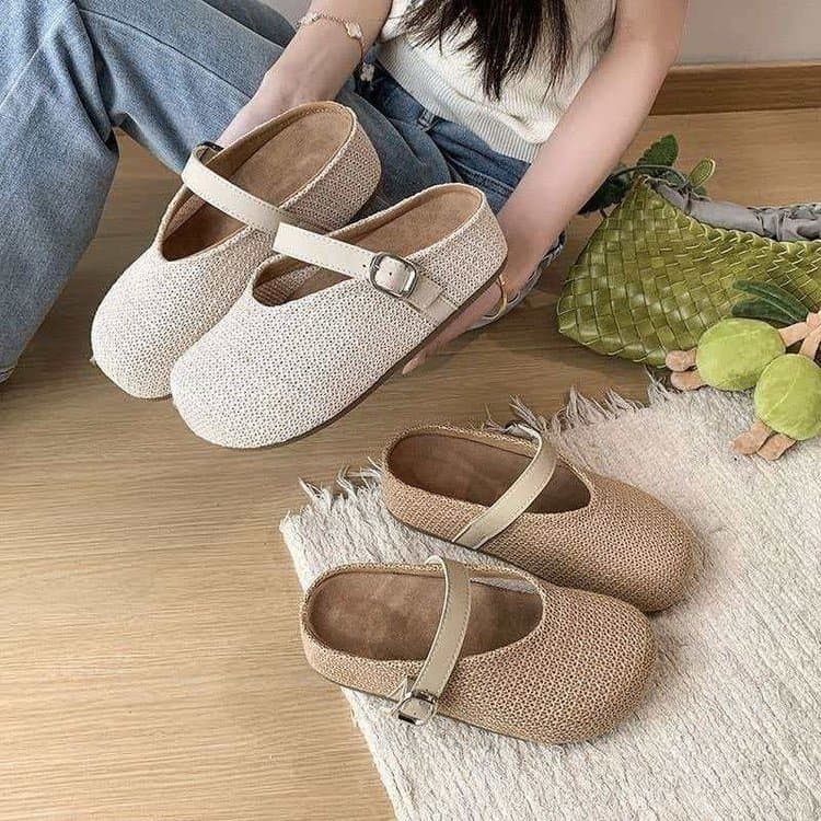 Linen Closed-Toe Half-Slipper Breathable Women's Retro Straw Sandals 2026 Summer New Round-Toe Mary Jane Slip-On Shoes