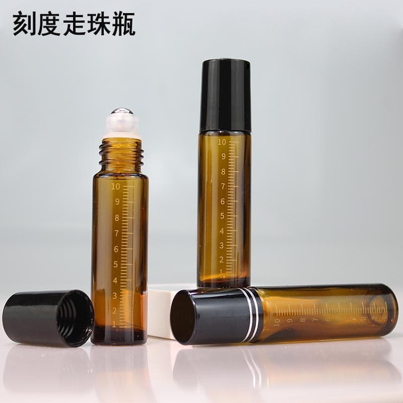 Wholesale essential oil roller-ball graduated bottles Thick-bottomed brown glass roller-ball bottles 10ml graduated roller-ball bottles