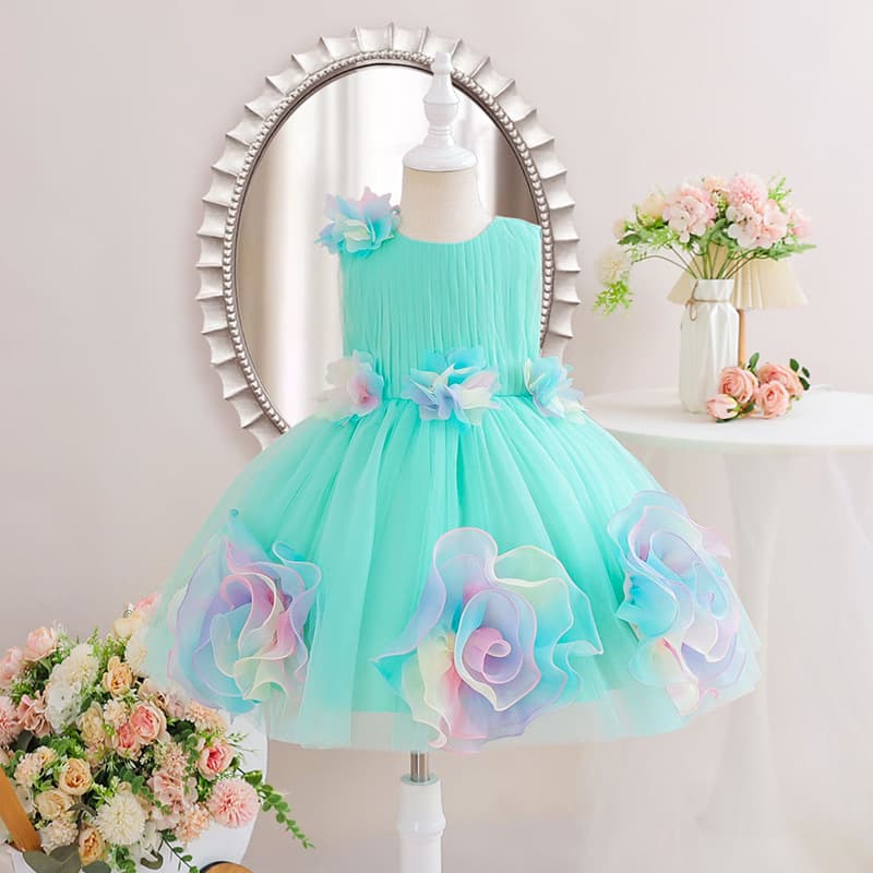 Best-Selling Girls' Princess Dress with Colorful Flowers, Tulle Ball Gown, Flower Girl Wedding Dress, Lolita Style for Girls