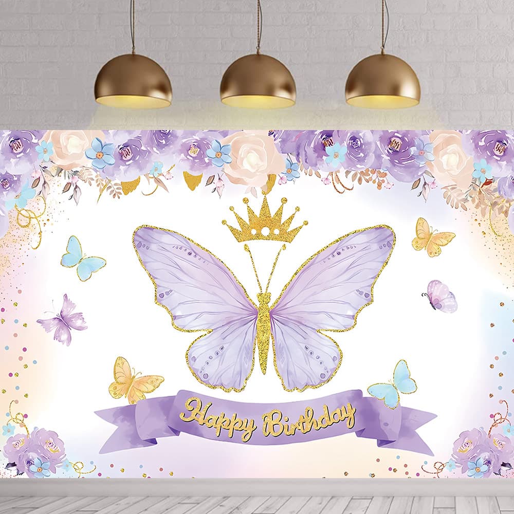 Amazon Floral Purple Butterfly Background Cloth Photography Cross-border Newborn Bath Party Photo Decoration Banner