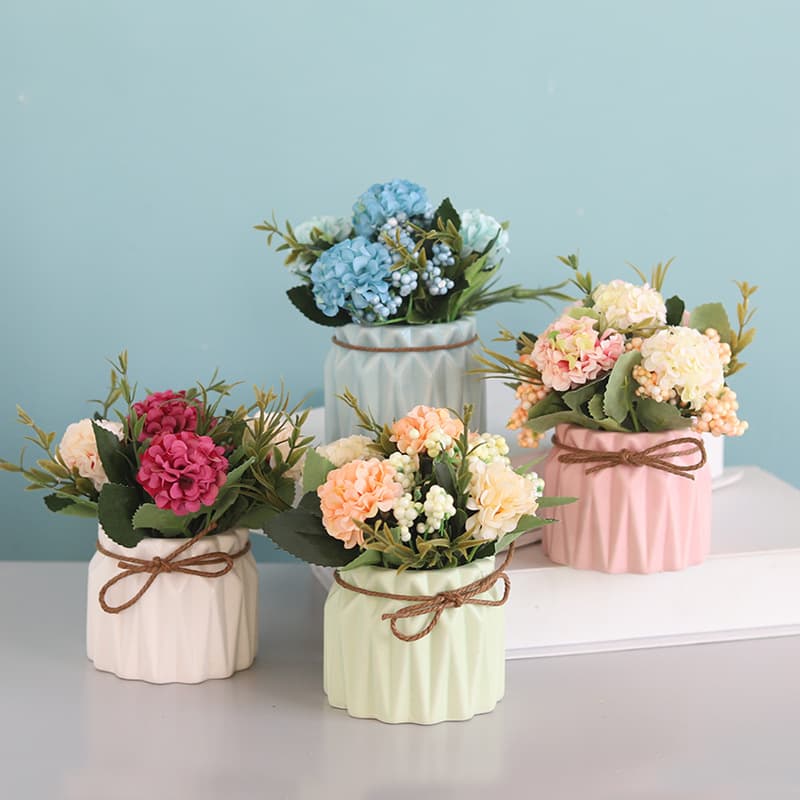 Wholesale bouquets, simulated hydrangea potted ornaments, living room fake flowers and greenery bouquets, bonsai desktop decorations