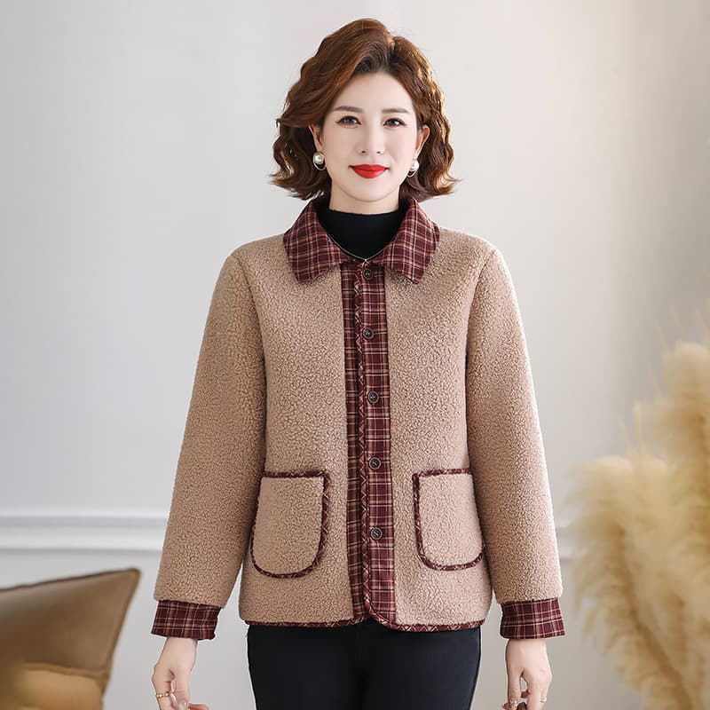 Middle-aged and elderly 2025 winter fleece-lined padded coat granular fleece jacket mother's outfit new style fashion warm stylish jacket.