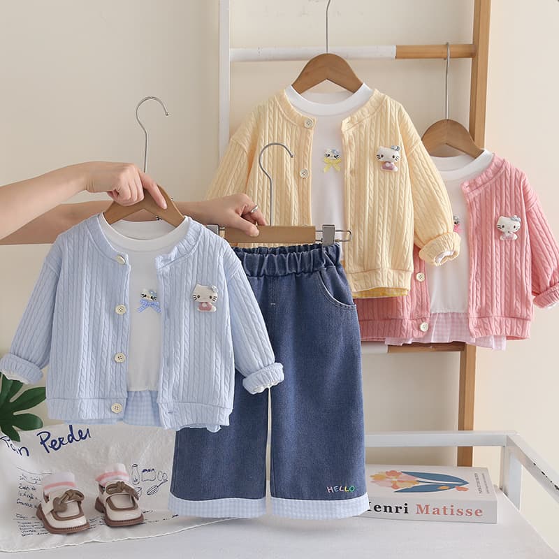 Girls' Korean style autumn casual suit 0-5 years old 3 new children's baby spring and autumn princess style three-piece set