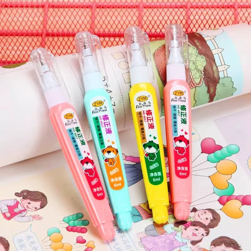 Free Horse Cartoon Children's Stationery Correction Fluid Quick-drying White Office Pen-shaped Student Correction Fluid 6ML