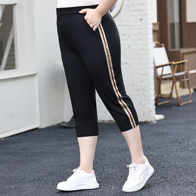 Plus Size Women's Casual Capri Pants, Summer New Thin Straight Leg Pants, High Waist Stretch Women's Cropped Pants for 200 lbs
