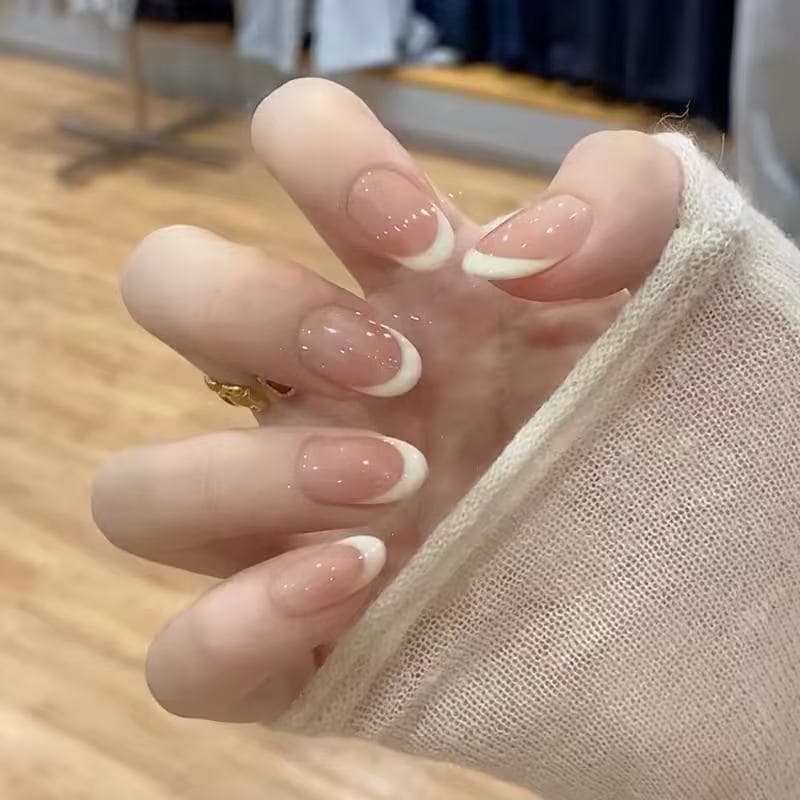 Purely handmade white French wear nails nude color short and medium nail patches 2026 new spring light luxury and high-end sense