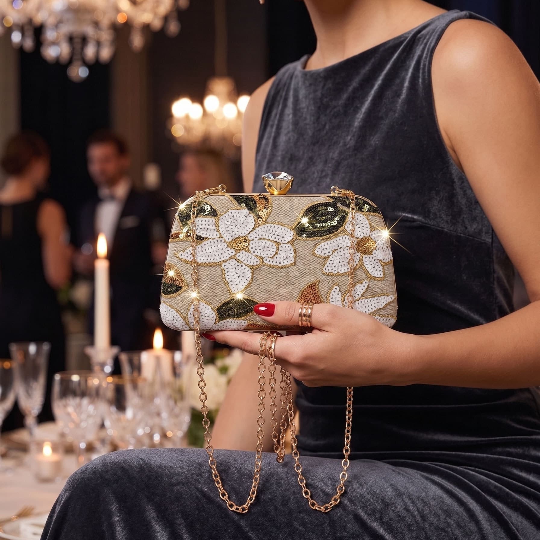 Cross-border European and American Amazon embroidered flower evening bag ladies sequin clutch bag wedding bride clutch bag