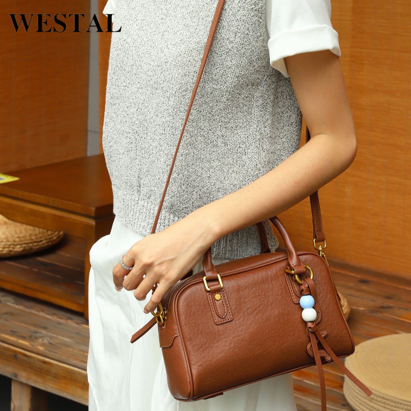 Vintage Korean Genuine Leather Pillow Bag Casual Versatile Premium Sense Vegetable-Tanned Leather Handbag Commuter Shoulder Crossbody Bag for Women