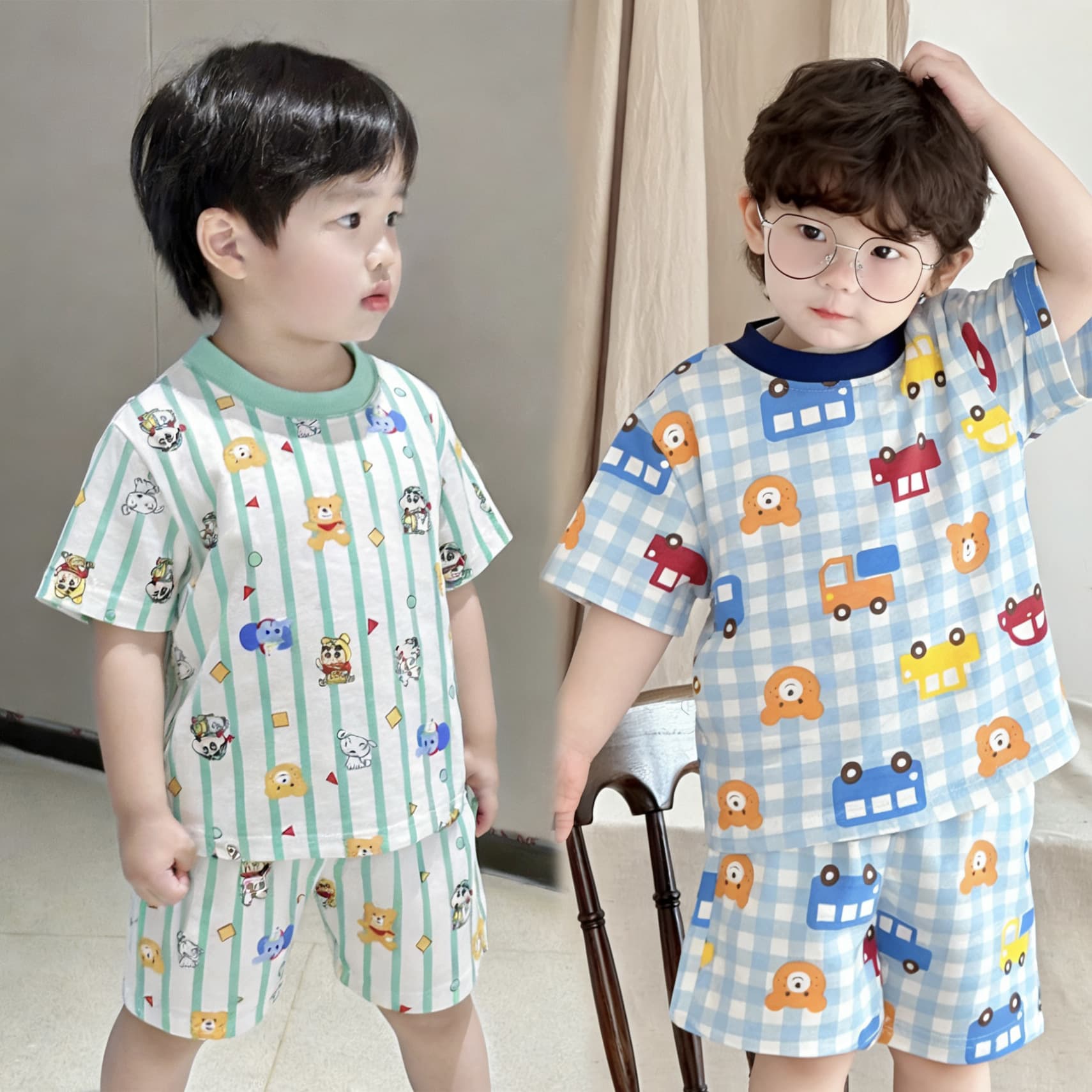 Children's Summer Pajamas 2026 New Style Boys Thin Homewear Set Medium and Small Kids Printed Pajamas
